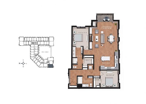 Floor plan for 2 beds, 2 baths, 1441 sqft